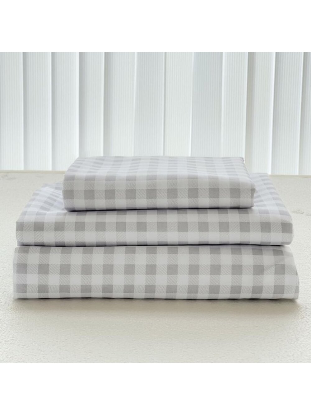 Light Grey Gingham Queen Sheet Set | Soft Cotton Bedding | Cozy Home Essentials